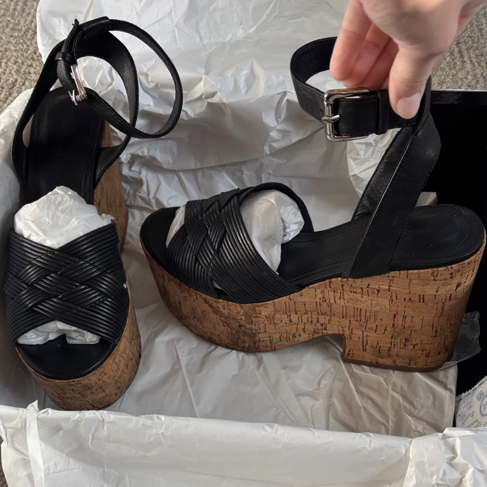 Sigerson Morrison Black Platform Sandals with Cork Heel